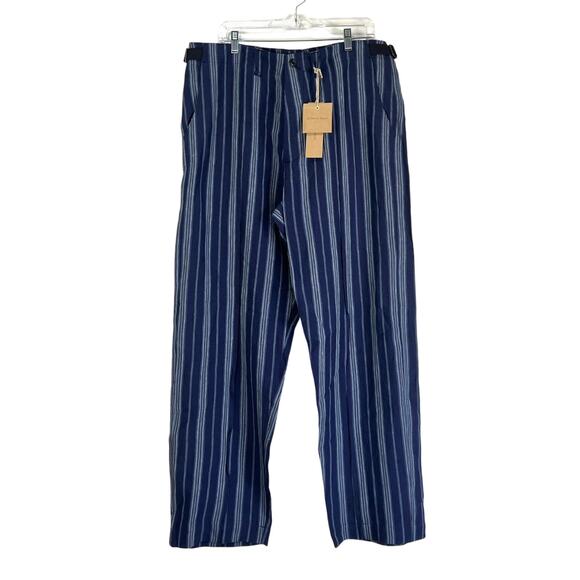 Nicholas Daley 70s Stripe Trouser Irish Linen Waxed Cotton Blue - Picture 2 of 9